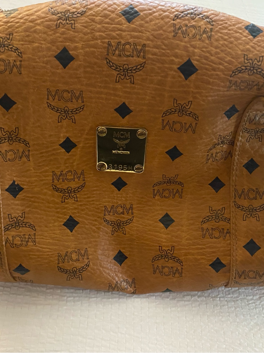 MCM Cognac Visetos Monogram Duffel with Black Motifs